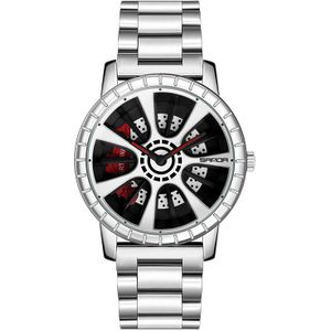 Horloge Mannen Quartz Horloges Roestvrij Stalen Horloge Luxe Zwarte Ronde Autobanden Vorm Mineraal Gehard Glas Accessoires