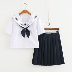 Japanse High school student Uniform vrouwen Jurk Lolita Hoge School Refrein jurk blauw sakura borduren Sailor kraag jurk