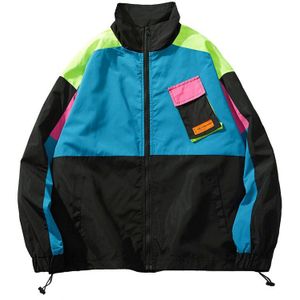 Mode Hip Hop Windjack Mannen Vintage Kleur Harajuku Stijl Zakken Rits Jas Casual Track Jacket Streetwear