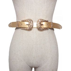 Luxe Vrouwelijke vintage Elastische gesp lederen riem voor vrouwen retro Dubbele pin gesp taille lederen Jurk riemen Corset Bandjes