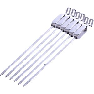 6pcs Reusable flat stainless steel barbecue skewers BBQ Barbeque Skewers kitchen utensils Tools for outdoor camping picnic tools