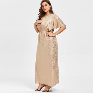 Lange Feestjurk Plus Size Vrouwen Zomer Korte Mouw Hoge Taille Rose Print Gouden Vintage Jurk Dames Tuniek Maxi Lange jurken