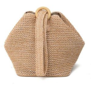 Noenname Vrouwen Strand Stroh Gewebt Taschen Sommer Rotan Korb Umhängetasche Runde Handtasche Rieten Weave Handtas Crossbody Tassen