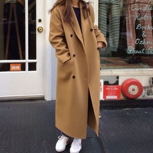 2022 Vrouwen Herfst Winter Elegante Wol Wollen Trenchcoat Retro Losse Lange Wollen Overjas Dames Slim Wollen Jassen F158
