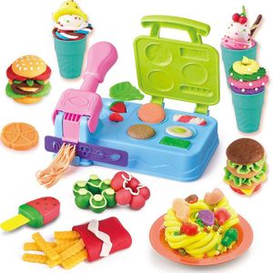 Kinderen Kleur Klei Creatieve Playdough Diy Hamburger Plasticine Noodle Machine Cone Mold Keuken Speelgoed Set Handgemaakte Cloud Slime