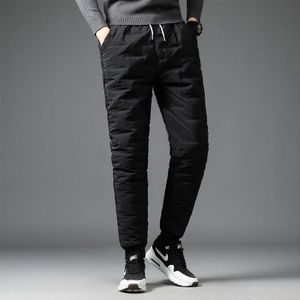 Mannen Winter Casual Lace-Up Elastische Down Gewatteerd Broek Jeugd Wear Mode Dunne Voet Warm-Houden broek