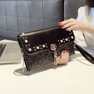 Vrouwen Sequin Glitter Avond Clutch Bag Dames Sparkly Luxe Parel Handtas Keten Kleine Schouder Messenger Hand Bags