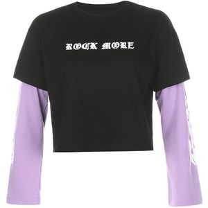 Gothic Punk T-shirts Lange Mouw Vrouwen Patchwork Flaming Fire Gedrukt Streetwear Top Vrouwelijke E Meisje Herfst T-shirts Harajuku