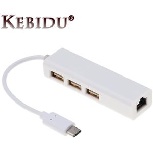 Kebidu 3 Poorten USB HUB 3.0 Type C Naar Ethernet LAN RJ45 Netwerkkaart Adapter voor Macbook ThinkPad Samsung Laptop USB-C Type-c