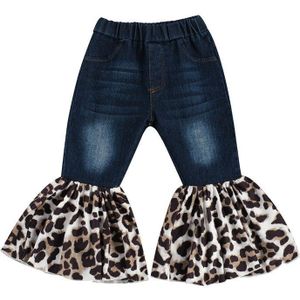 2-7Y Meisjes Flare Broek Kinderen Baby Elastische Taille Luipaard Patchwork Boot Cut Denim Lange Broek Jeans