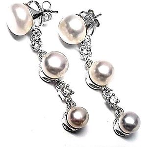 Sterling Zilveren Oorbellen 925 M Lange Parel Zircons [AB1191]