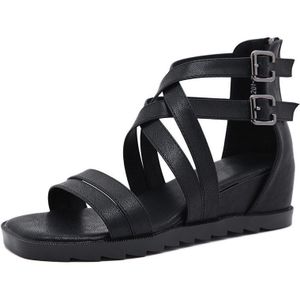 Gdgydh Zomer Zwarte Sandalen Gothic Lage Hakken Vrouwelijke Sandalen Casual Cover Hak Vrouwen Schoenen Open Teen Cut-Out Hollow dames Sandalen