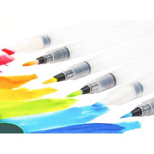 Water Coloring Brush Pennen, Set van 6 Aqua Pen Borstel voor Aquarel, Wateroplosbare Potloden, Markers, effen Kleuren