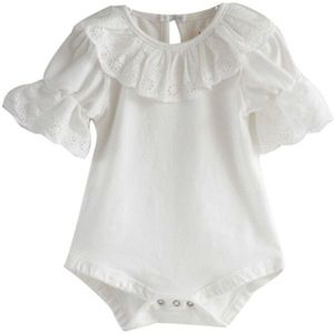 Bloem Kant Kraag Baby Peuter Baby Meisjes Korte Mouw Solid Bodysuit Jumpsuit Een stukken Outfits