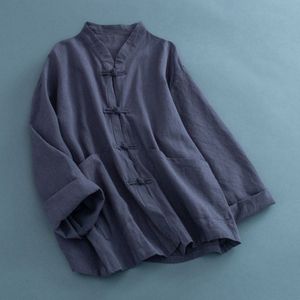 Traditionele Chinese Kleding Voor Vrouwen Blouse Stand Kraag Chinese Mandarijn Jas Linnen Pocket Shirt Chinese Tops FF2466