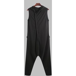 Mannen Jumpsuit Solid Streetwear Mouwloze Hooded Overalls Punk Kruis Broek Zakken Joggers Mannen Rompertjes Incerun