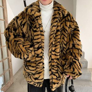 Warme Jas Mannelijke Streetwear Dikker Uitloper Oversized Winter Mannen Faux Fur Tiger Patroon Jas Mannelijke Mode Losse
