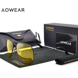 AOWEAR 3025 Goggles Vision Night Glazen voor Rijden Gepolariseerde Luchtvaart Gele Zonnebril Mannen Nachtzicht Pilot Eyewear