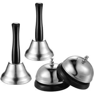 4 Pack Rvs Hand Bell En Call Bell Hand Bel Met Zwart Houten Handvat Desk Bell Service Bel