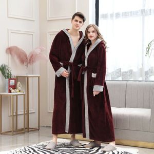 Mens/Vrouwen Winter Verlengd Badjas Splitsen Thuis Kleding Lange Mouwen Dikke Mantel Patchwork Jas Stiksels Badjas Pyjama