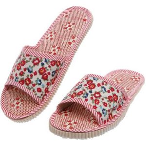 Kleine Bloemen Linnen Stro Mat Thuis Sandalen En Slippers Indoor Vloer Mannen En Vrouwen Paar Thuis Opening Slippers