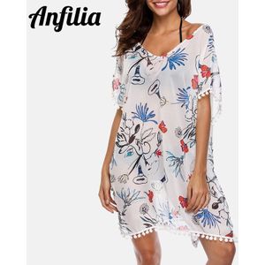 Anfilia Vrouwen Cover Up Kaftan Bikini Chiffon Kwastje Cover-Ups Lichte See-through Badpak Vrouwen Badmode Sexy Strand dragen