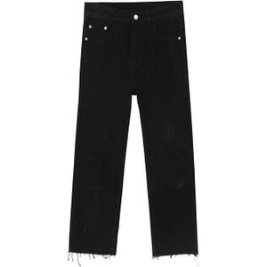 Men Black Hip Hop Casual Broken Hem Jeans Pant Male Japan Korea Style Streetwear Vintage Denim Trousers Pant Couple Clothes