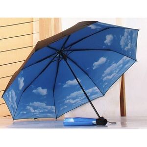 Anti UV Parasol Zon Regen Opvouwbare Compact Lichtgewicht Paraplu Blauwe Hemel