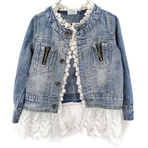 Kids Kant Denim Jas Lente Lace Cowboy Jacket Denim Top Button Jean Jas Lange Mouw Pak Suits Kinderkleding