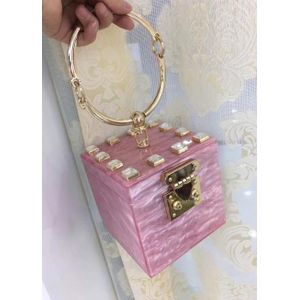 Acryl metalen ring box stijl mode diamant dames handtas party purse casual totes vrouwelijke flap 4 kleuren
