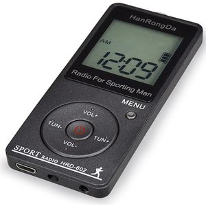 HRD-602 Draagbare Radio Ontvanger Fm/Am Radio Met Oortelefoon Stappenteller Lcd Display Lock Knop Automatische Power-Off Pocket radio