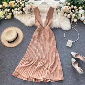 Yuoomuoo Brand Mouwloze Band Jurk Vrouwen Elegante Grote Schommel Geplooide Jurk Dames Solid A-lijn Party Dress Vestidos