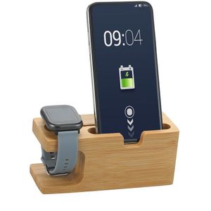 Smartphone Opladen Dock Station Bamboe Base Telefoon Houder Smartwatch Stand Desktop Cradle Voor Bureau Voor Telefoon Horloge