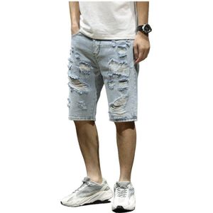 Kstun Heren Gescheurd Korte Jeans Lichtblauw Verontruste Hollow Out Kleding Katoen Shorts Mannen Ademend Denim Shorts Mannelijke 38