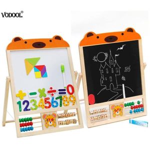 Zijdig Kids Houten Schoolbord Whiteboard Schildersezel Leren Boord Trekken Krijtbord Met Abacus Houten Stand Onderwijs Briefpapier Set