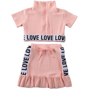 Canis Zomer Peuter Kids Baby Meisjes Korte Mouw Brief Patchwork Tops T-shirt Rokken Outfits Kleding Trainingspak 2 Stuks