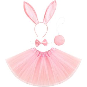 Peuter Baby Meisje Fotografie Kleding, pasen Bunny Hair Band + Strikje + Staart + Multi-layer Tule Rok 0-3T