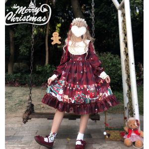 Paleis Vintage Zoete Kawaii Lolita Jurk Kerst Beer Jurk Op Lange Mouw Jurk Matte Herfst Winter Gothic Lolita Loli Cos