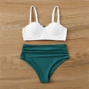 Vrouwen Push Up Bikini Set Mermaid Badmode Bandeau Shell White Bikini Top Hoge Taille Groene Badpak Bodems Vrouwelijke Strand