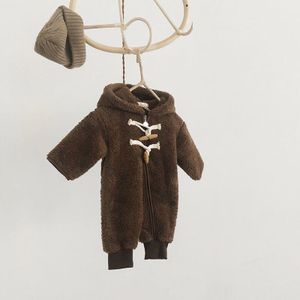 Herfst Winter Jongens En Meisjes Regelmatige Koreaanse Stijl Katoen Kinderen Romper Warm, Hooded Kraag, lange Mouwen Rits, Effen Kleur