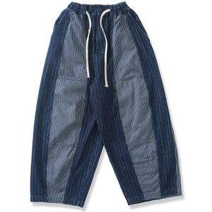 Contrast Patchwork Streep Harem Trekkoord Denim Broek Streetwear Hip Hop Trainingspak Baggy Jeans Japanse Mannen Mode Plus Size