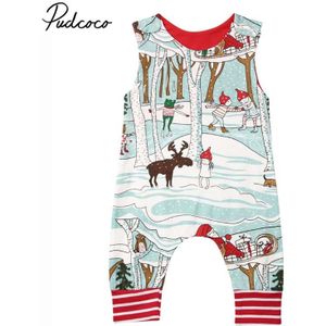 Baby Zomer Kleding Pasgeboren Baby Meisje Jongen Kerst Kostuum Kerstman Romper Mouwloze Kleding Sneeuwman Print Outfits