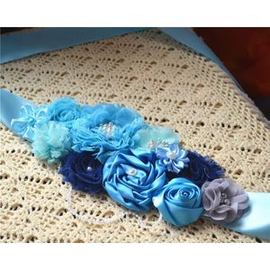 Sales: Blauw Afdeling Zwangere Vrouw Bloem Meisje Fotografie Bloem Riem Zwangere Vrouw Bloem Jongen Bruid Jurk Taille Afdichting