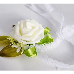 Roze/Wit/Blauw/Paars Bruiloft Bloemen Bruidsmeisje Pols Bloem Bruids Corsages met kant Lint Beste Mannen Boutonniere ZHF01