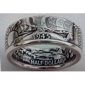 Ons Lopen Half Dollar Ring '1945'handmade Verzilverd Coin Ring In Maten 6-14