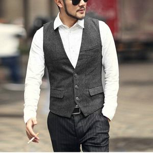 Heren Vest Visgraat Stof 3 Knoppen Elegante V-hals Mouwloze Slim Fit Bruidsjonkers Mens Vest Vest