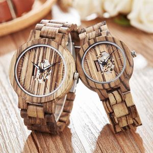 Creatieve Houten Paar Mechanische Horloge Mannen Vrouwen Houten Band Horloge Hout Horloge Self-Wind reloj de mujer de mader mannelijke Klok