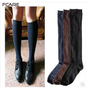Fcare 2 STUKS = 1 pairs Klassieke effen kleur wit blauw zwart knie sokken katoen schooluniform sokken 39, 40 katoen beenwarmers