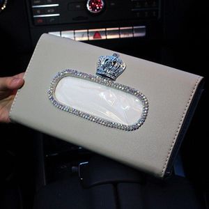 Mode Pu Lederen Auto Tissue Box Zonneklep Bling Bling Diamant Zwaan Kroon Tissue Box Houder Voor Auto Accessoires Meisjes vrouwen