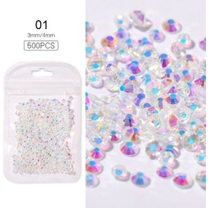 1 Bag 500 Pcs Diy Nail Art Strass 3D Nail Art Decoratie Wit Zwart Kleur 3D Glitter Nail Art Decoratie